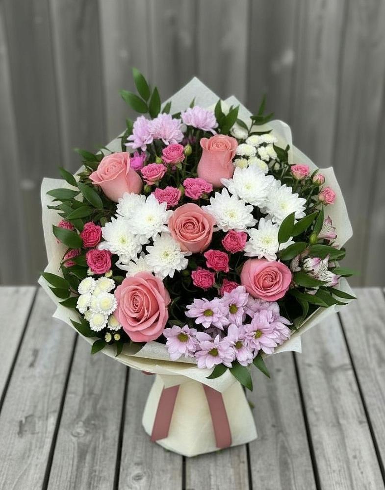 Букет цветов из: Альстромерии, Гвоздики, Розы и Хризантемы в Нижней Салде