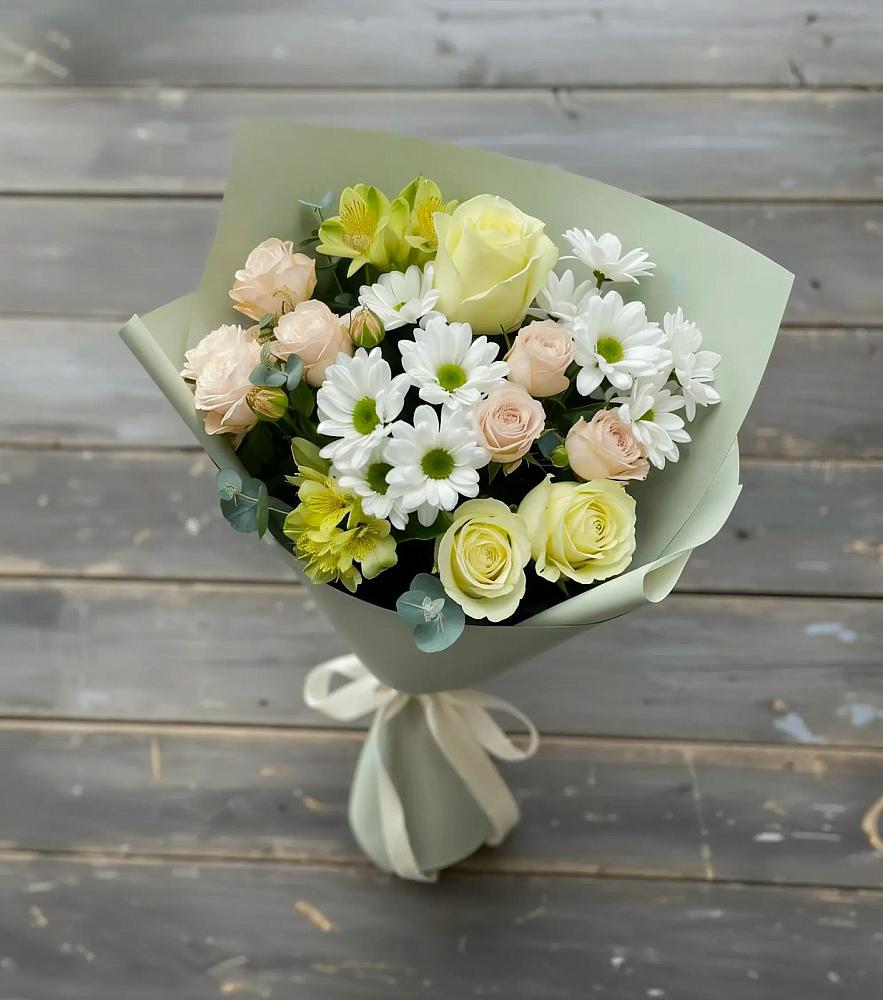 Букет цветов из: Альстромерии, Розы и Хризантемы в Нижней Салде
