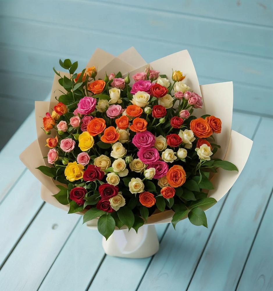 Букет Микс из разноцветных кустовых роз в Нижней Салде