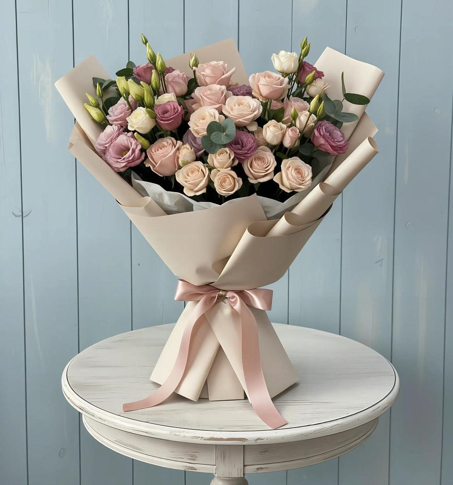 Букет цветов из: Розы и Лизиантусы в Нижней Салде