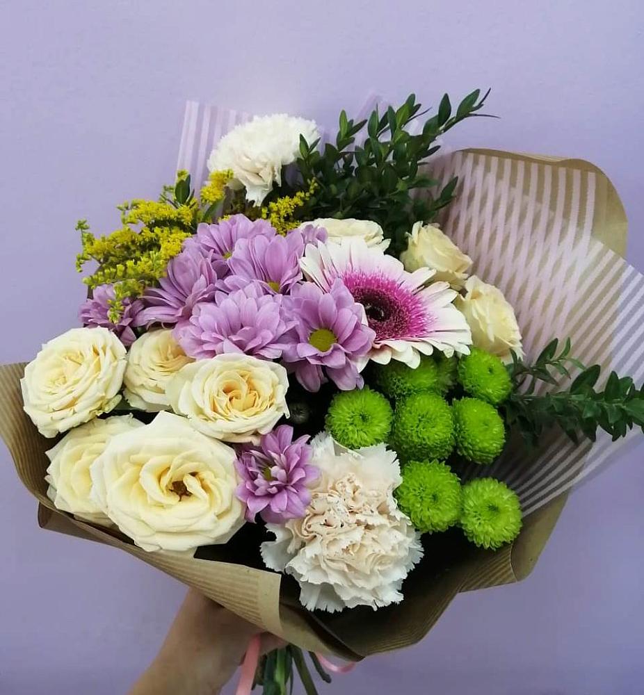 Букет цветов из: Хризантемы, Розы, Гвоздики и Герберы в Нижней Салде