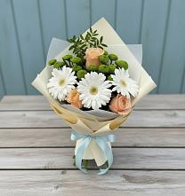 Букет цветов из:  Герберы, Розы и Хризантемы в Нижней Салде