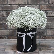 Цветочная композиция из Гипсофила в шляпной коробке в Нижней Салде